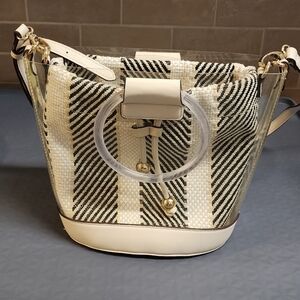 Aldo bag weaved cloth leather crossover purse/bag in clear plastic with handles